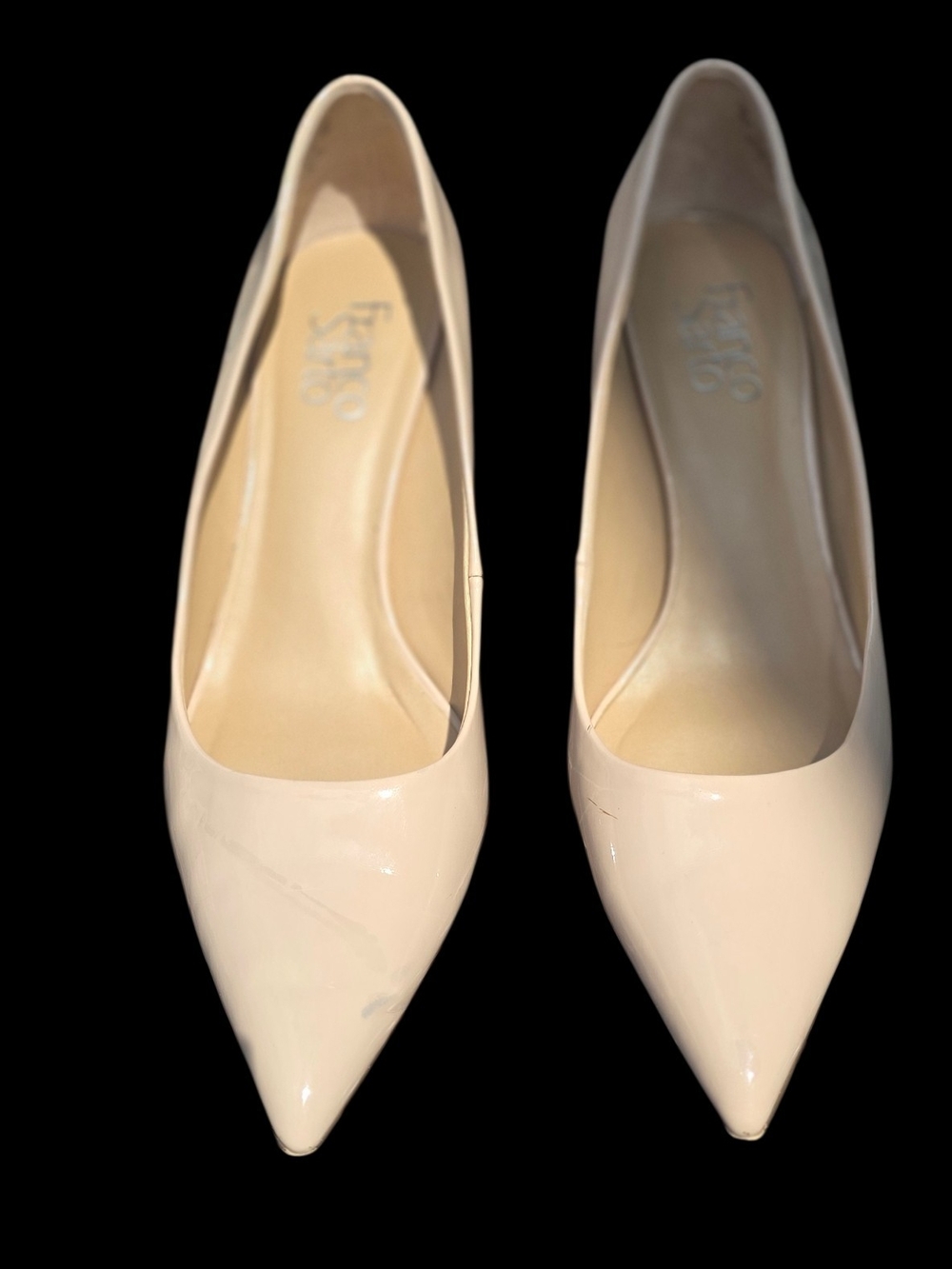 Franco Sarto Cream Patent Pointed-Toe Pumps